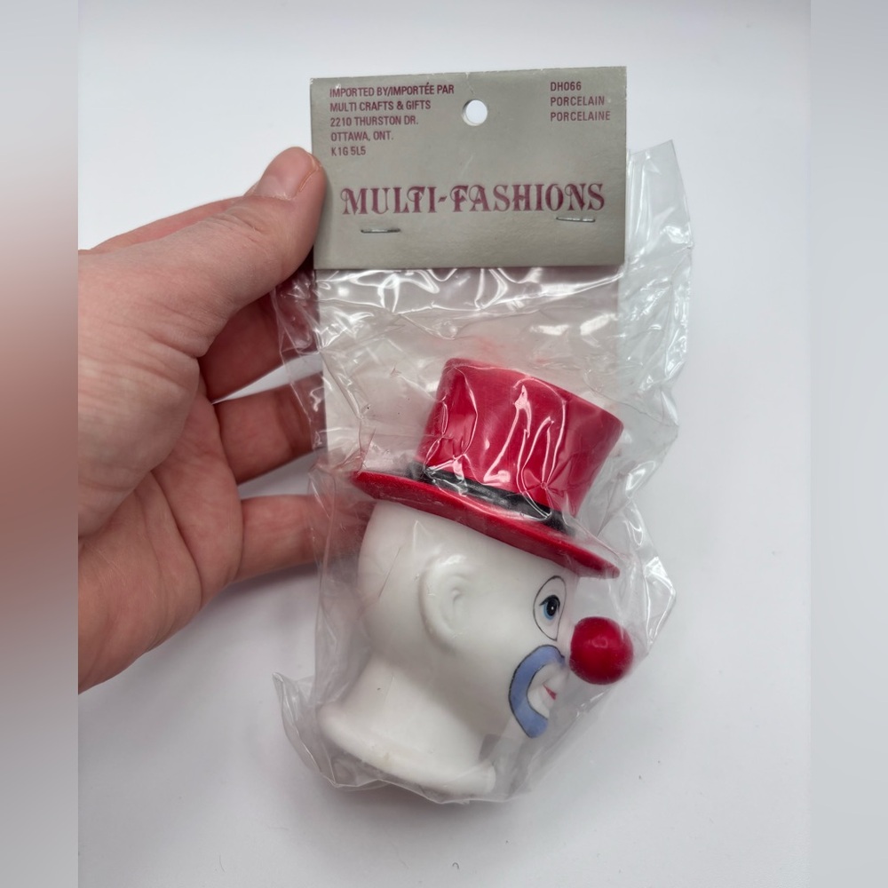 Vintage Porcelain Clown Doll Head Multi Fashions NOS